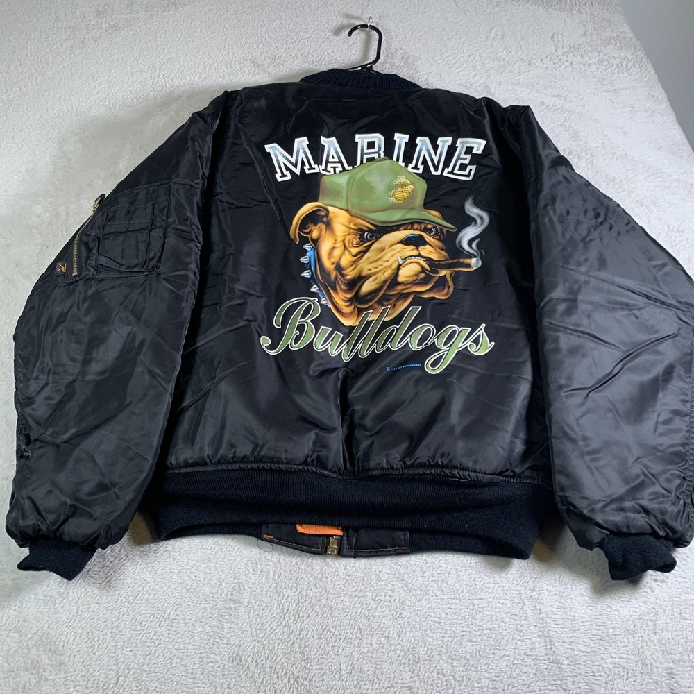 Vintage Marine Bulldogs Jacket Mens XL Black Rothco Bomber Nylon Flight 80s 1989